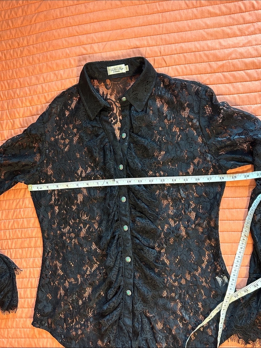 Tasha Polizzi Estate Black Sheer Lace Blouse dramatic bell cuffs Size Small - Picture 10 of 16